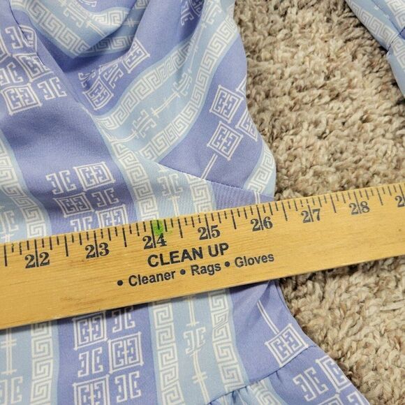 Michelle McDowell Dress Womens 2X Blue Geometric V Neck Pleat Bell Sleeve - Picture 4 of 8